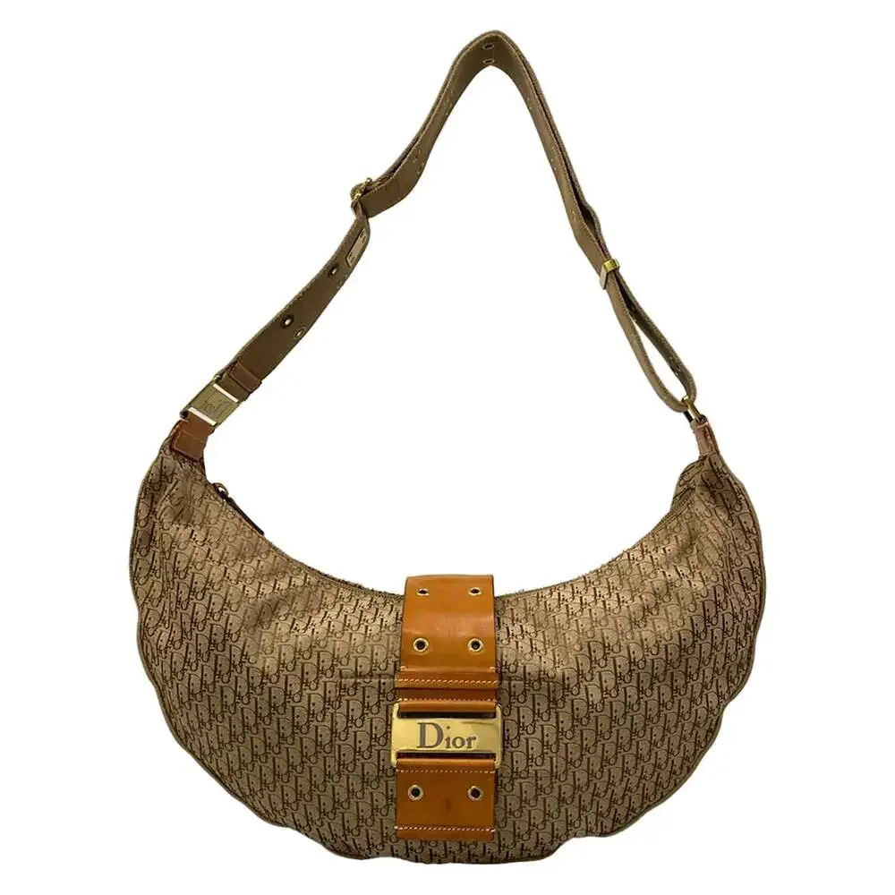 Christian Dior Street Chic/Trotter Shoulder Bag Beige Brown Jacquard Leather - Picture 1 of 15